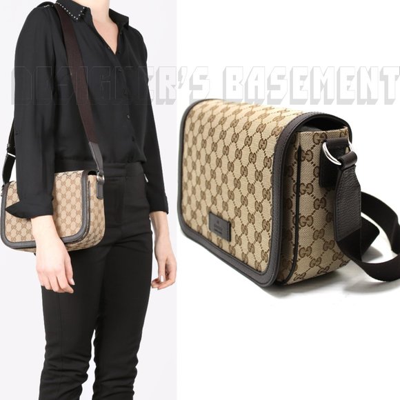 Gucci Other - GUCCI brown Original GG Canvas & Leather crossbody flap Shoulder Messenger Bag